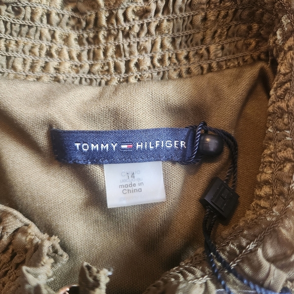 Tommy Hilfiger Olive Green Floral Chiffon Shift Dress Lace Size 14 - Picture 6 of 10